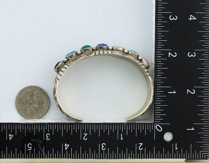 Navajo Cuff Bracelet Sterling Silver Natural Gemstone Vintage Signed WB