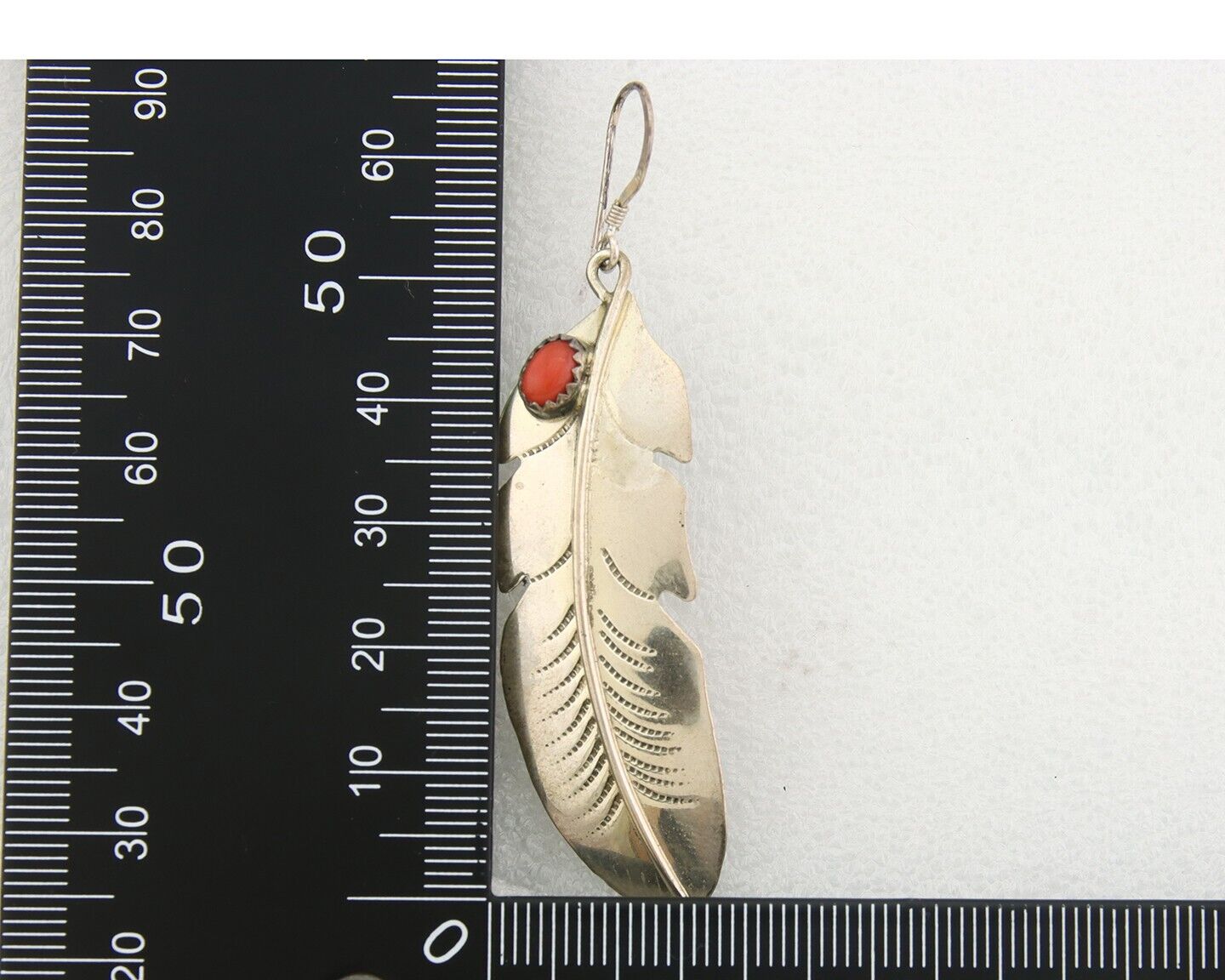 Navajo Earrings 925 Silver Natural Coral Native American C.80's Eagle Feather