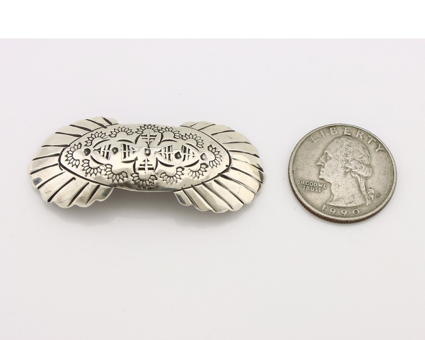 Women's Navajo Hair Clip Hand Stamped 925 Silver Native American Artist C.80's