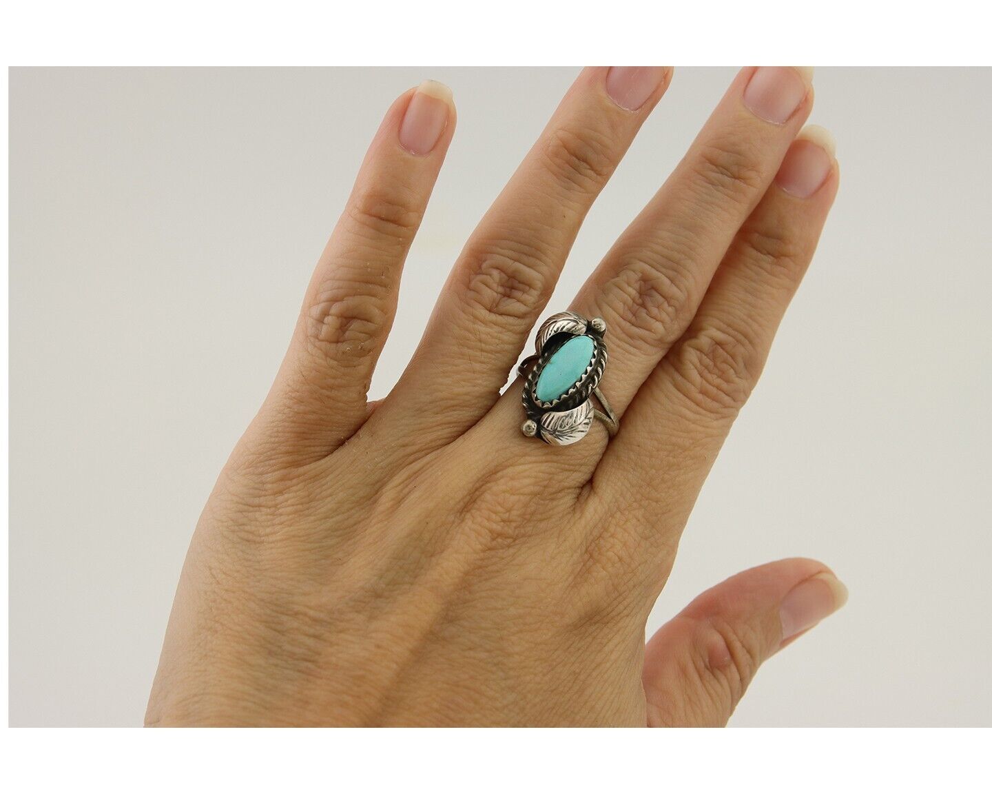 Navajo Ring 925 Silver Natural Blue Turquoise Native American Artist C.80's