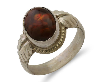 Navajo Handmade Ring 925 Silver Natural Fire Opal Native Artist Size 5.0 C.80's