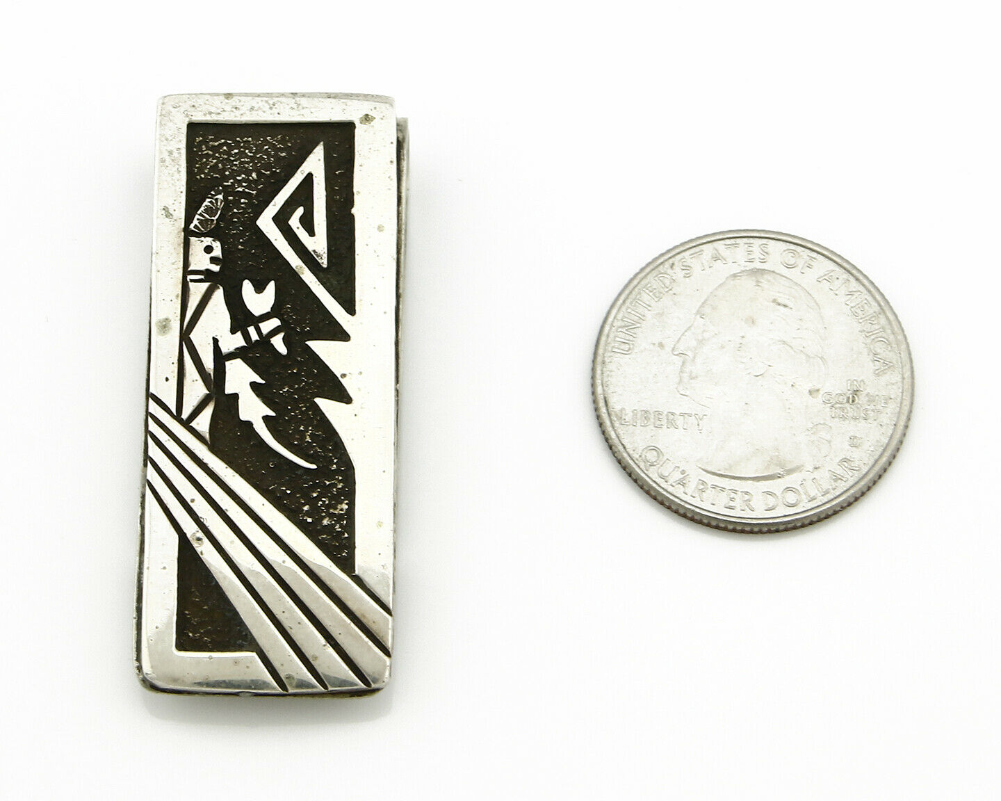Navajo Money Clip .925 Silver & Nickle Hand Stamped Artist Richard Begay
