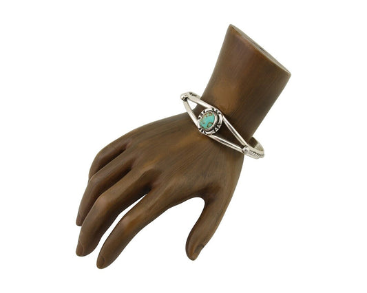 Navajo Bracelet 925 Silver Blue Turquoise Artist Signed Gecko C.80's