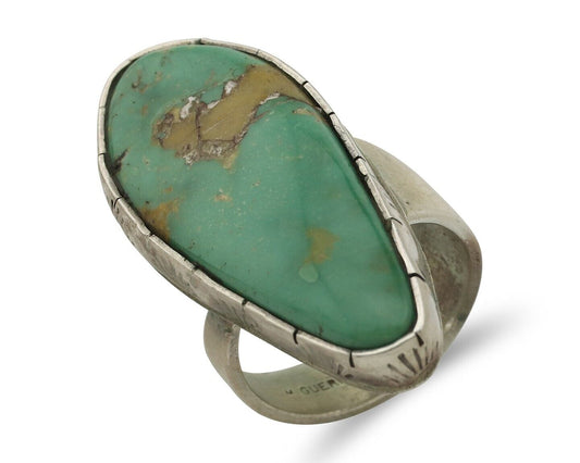 Navajo Ring 925 Silver Natural Green Turquoise Artist Signed M Guerro C.80's