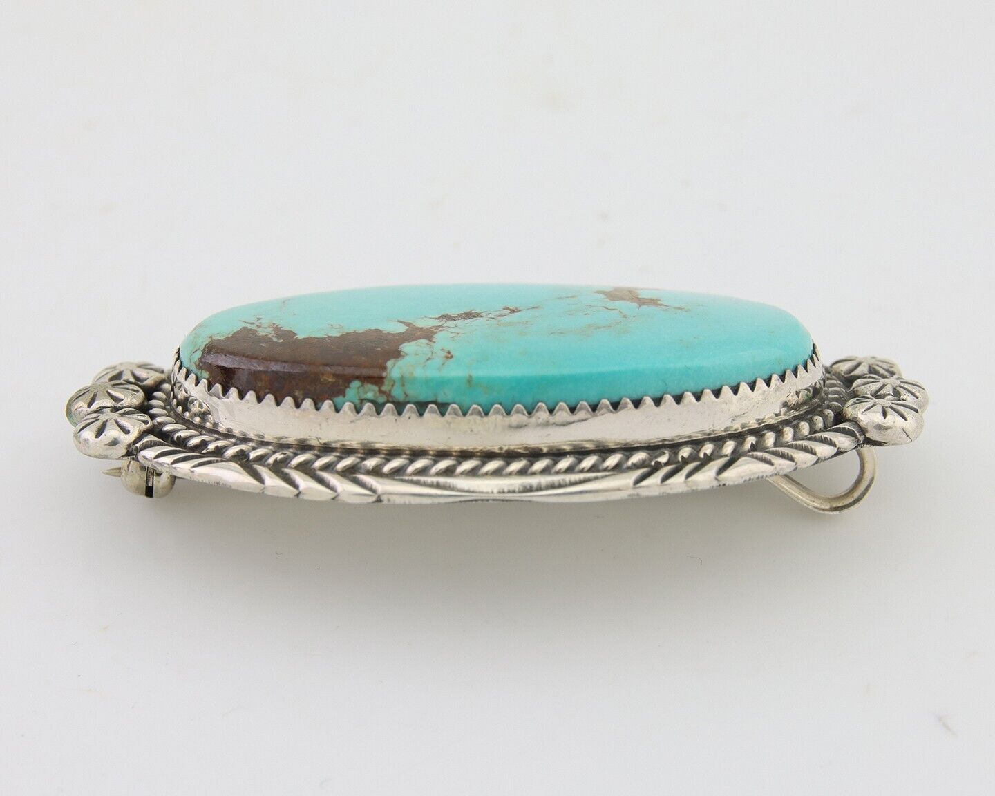 Navajo Pin Pendant 925 Silver Natural Blue Turquoise Artist signed SC C.80's