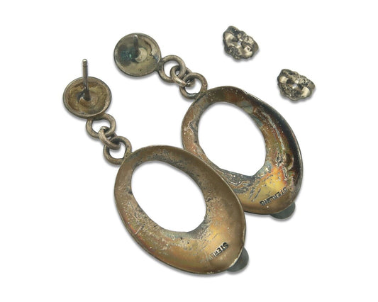 Navajo Earrings 925 Silver Natural Turquoise Native American Artist C80s