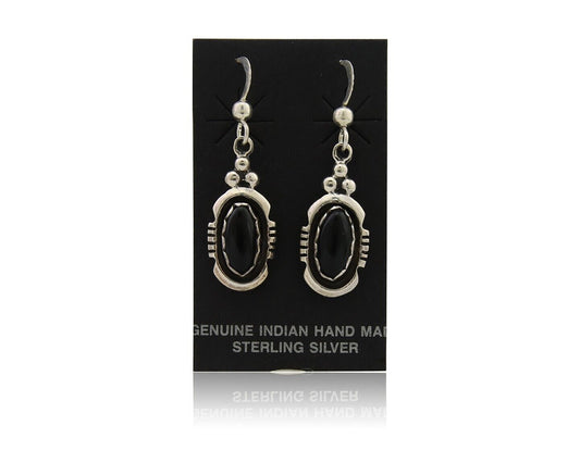 Navajo Dangle Earrings 925 Silver Natural Black Onyx Native American C.80's