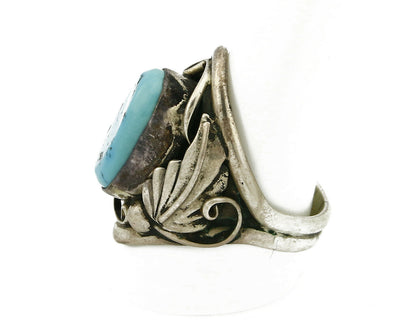 Men's Navajo Ring .925 Silver Natural Turquoise Handmade C.80's Signed CP