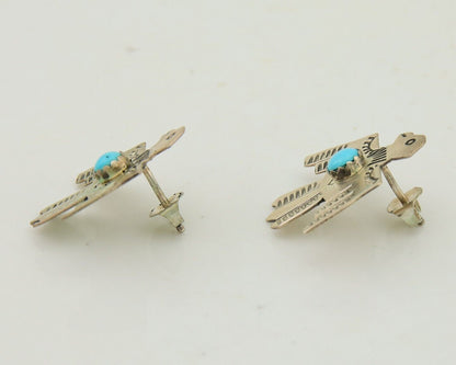 Navajo Thunderbird Earrings 925 Silver Natural Turquoise Native Artist C.80's