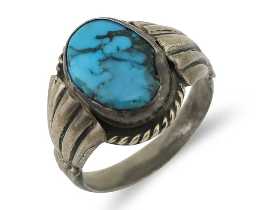 Navajo Ring 925 Silver Natural Turquoise Native American Artist C.80's Size 5.5