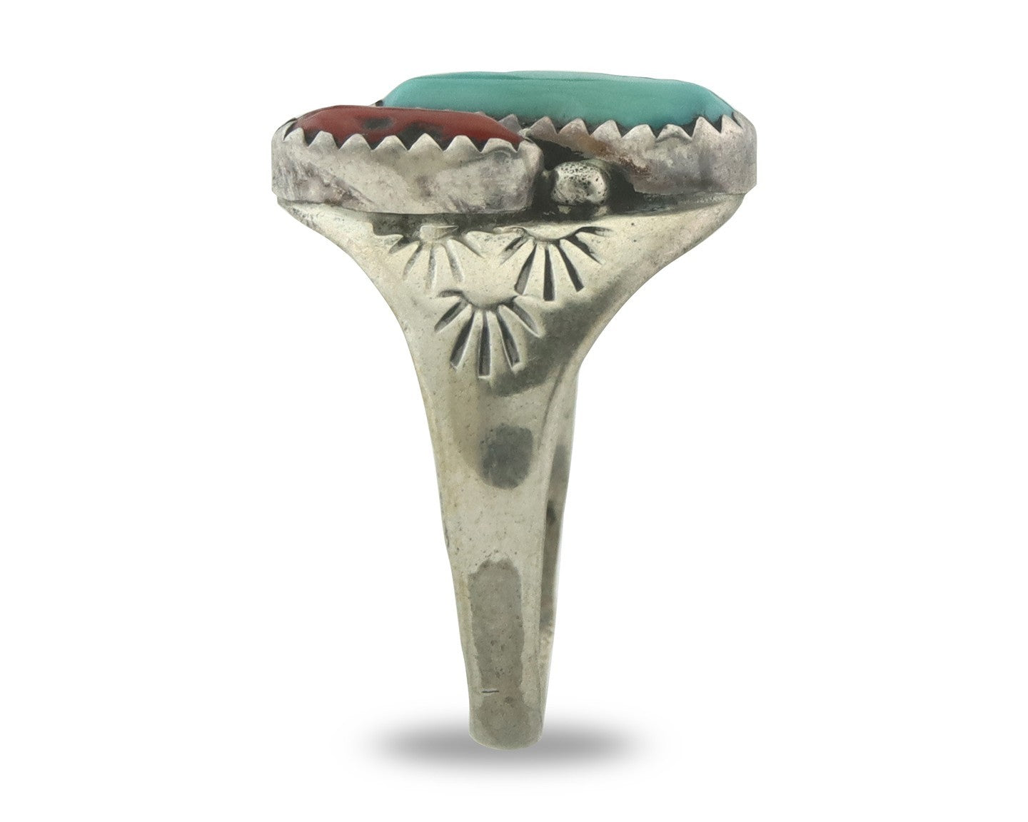Vintage Navajo Ring 925 Sterling Silver Natural Gemstone Authentic Size 8.75