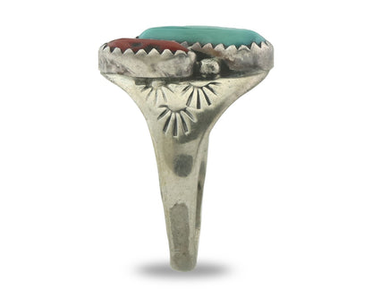 Vintage Navajo Ring 925 Sterling Silver Natural Gemstone Authentic Size 8.75