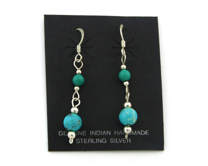 Navajo Dangle Earrings Sterling Silver Natural Turquoise Vintage Handmade