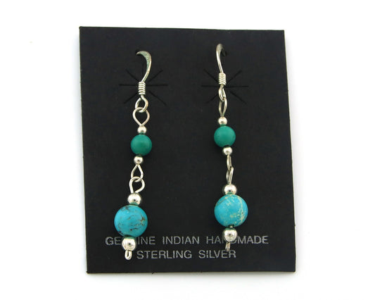 Navajo Dangle Earrings Sterling Silver Natural Turquoise Vintage Handmade