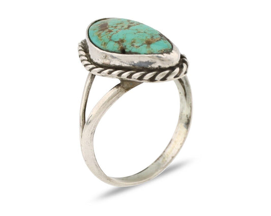 Navajo Ring 925 Silver Natural Turquoise Artist Signed Rabbit Stick C.80's