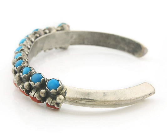 Navajo Cuff Bracelet Sterling Silver Coral Handmade Vintage Native Signed Kee