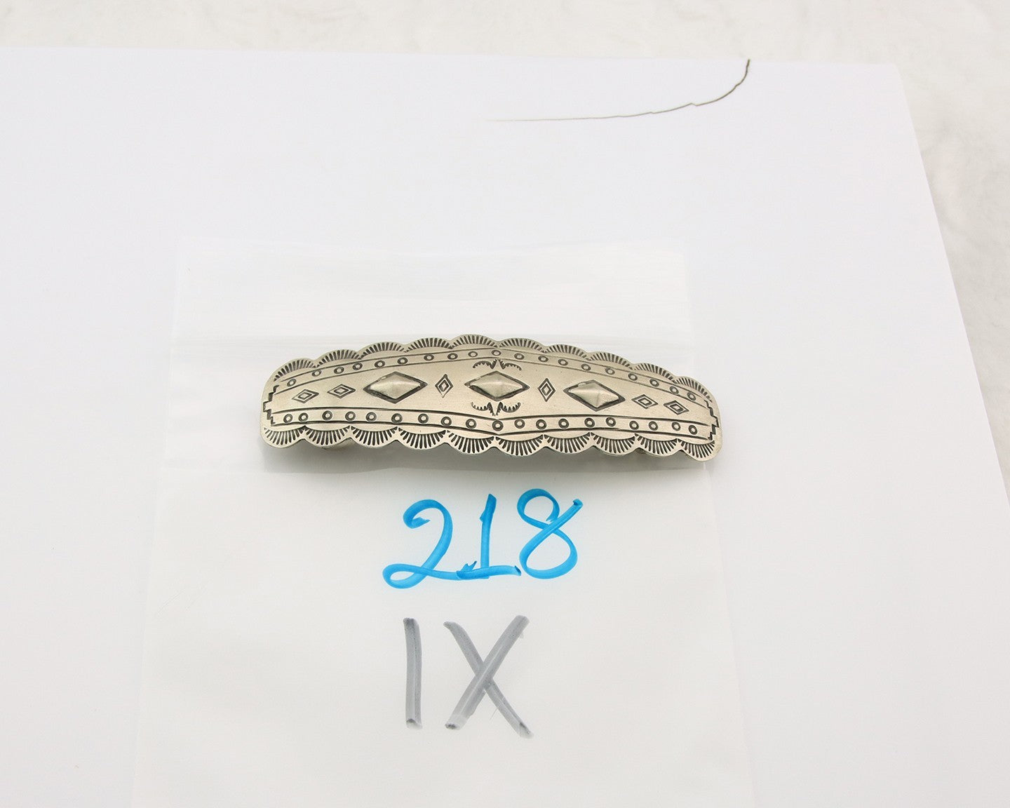Vintage Navajo Barrette 925 Sterling Silver Hand Stamped Signed Livingston
