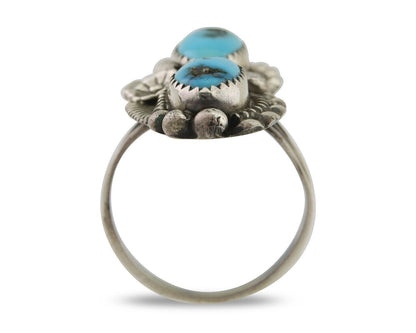 Navajo Ring 925 Silver Natural Blue Turquoise Native Artist Signed SC C.80's