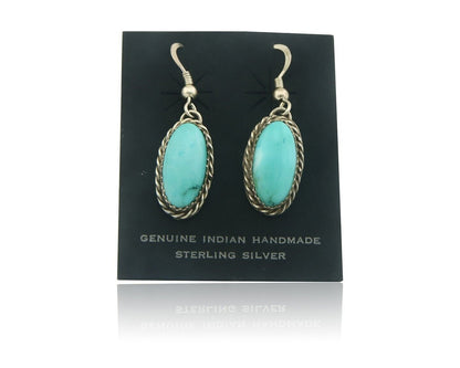 Navajo Earrings 925 Silver Natural Turquoise Artist Signed Davina Benally C.80's