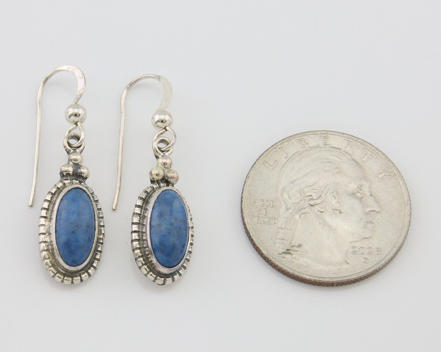 Navajo Dangle Earrings 925 Silver Natural Denim Lapis Signed Melissa Yazzie C80s