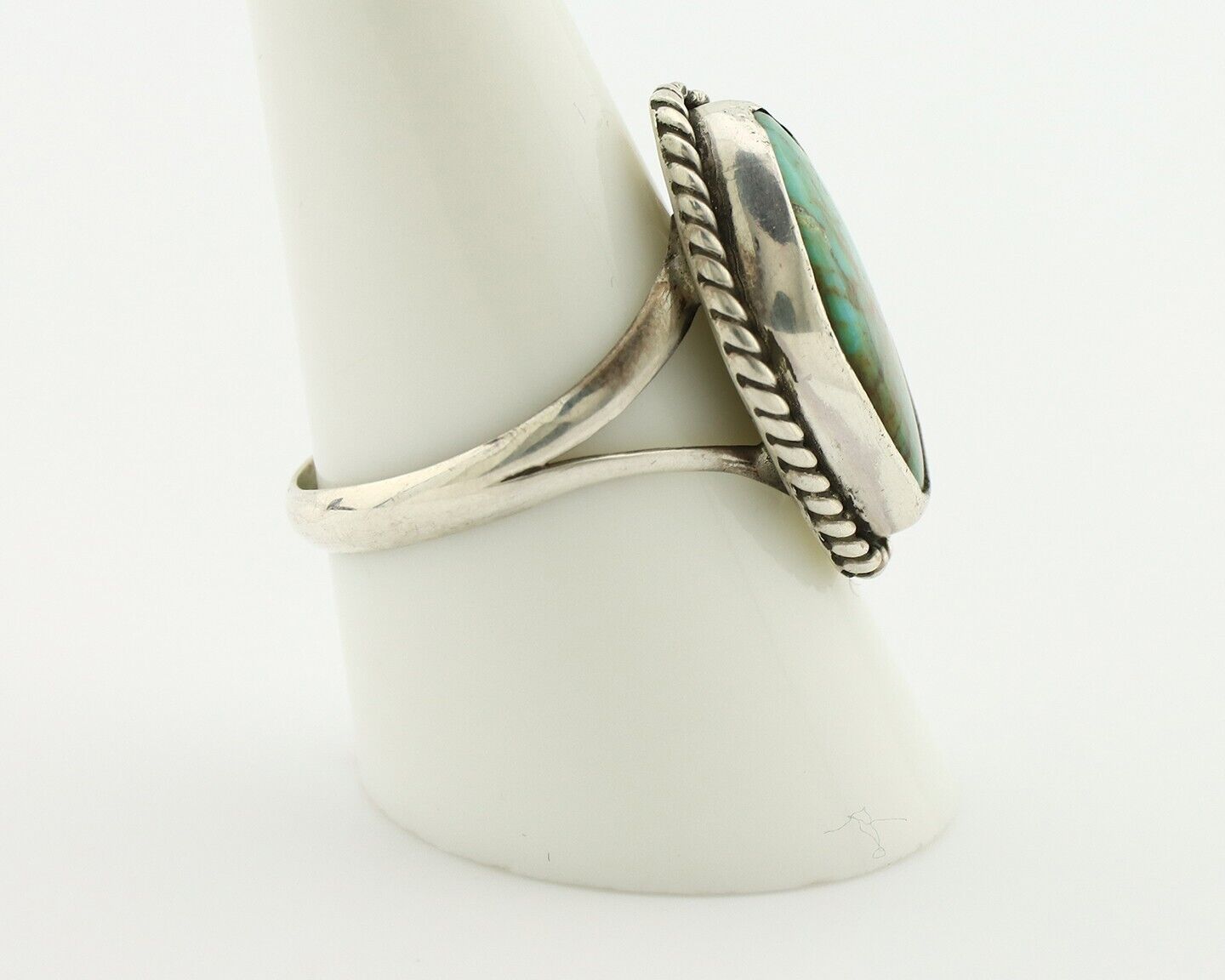 Navajo Ring 925 Silver Natural Turquoise Artist Signed Rabbit Stick C.80's