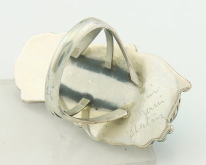 Navajo Ring 925 Sterling Natural Coral & Turquoise Signed JM C.80's Size 9.0