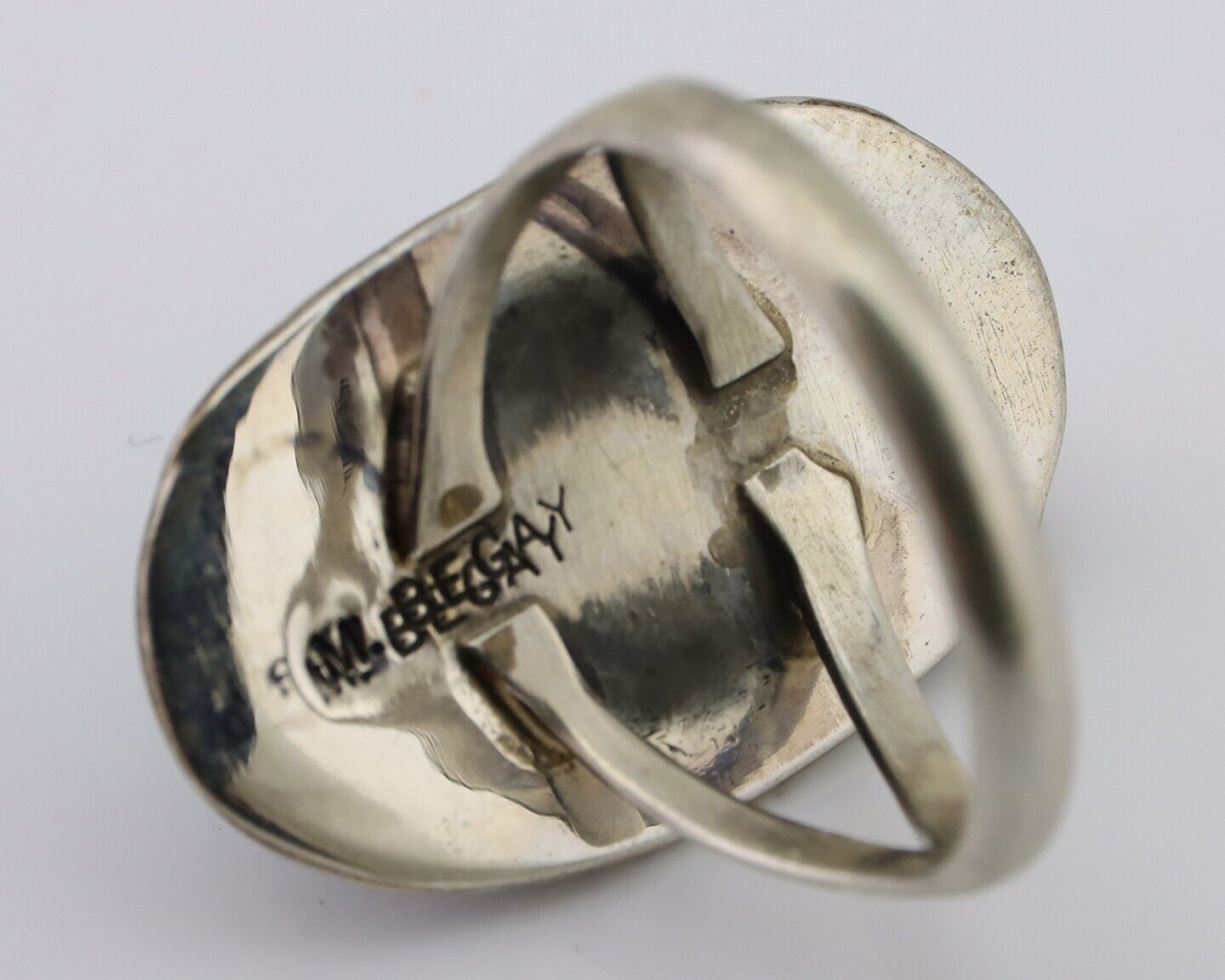 Navajo Ring 925 Silver Natural Blue Turquoise Artist Signed M BEGAY C.80's