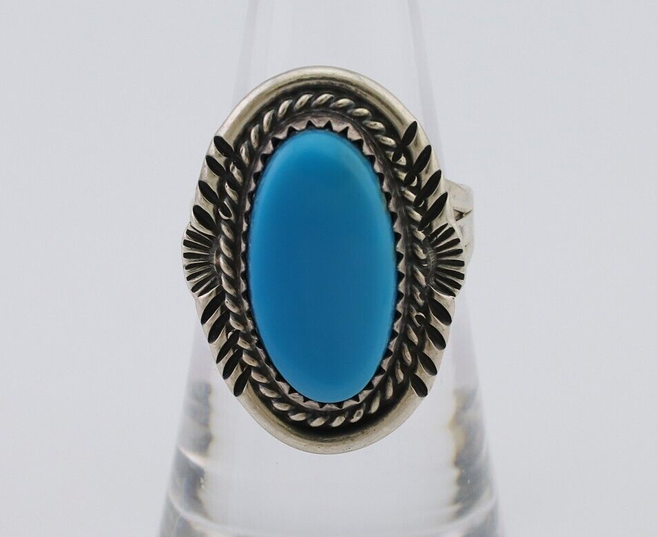 Navajo Hand Stamped Ring 925 Silver Natural Turquoise Native Artist C.80's