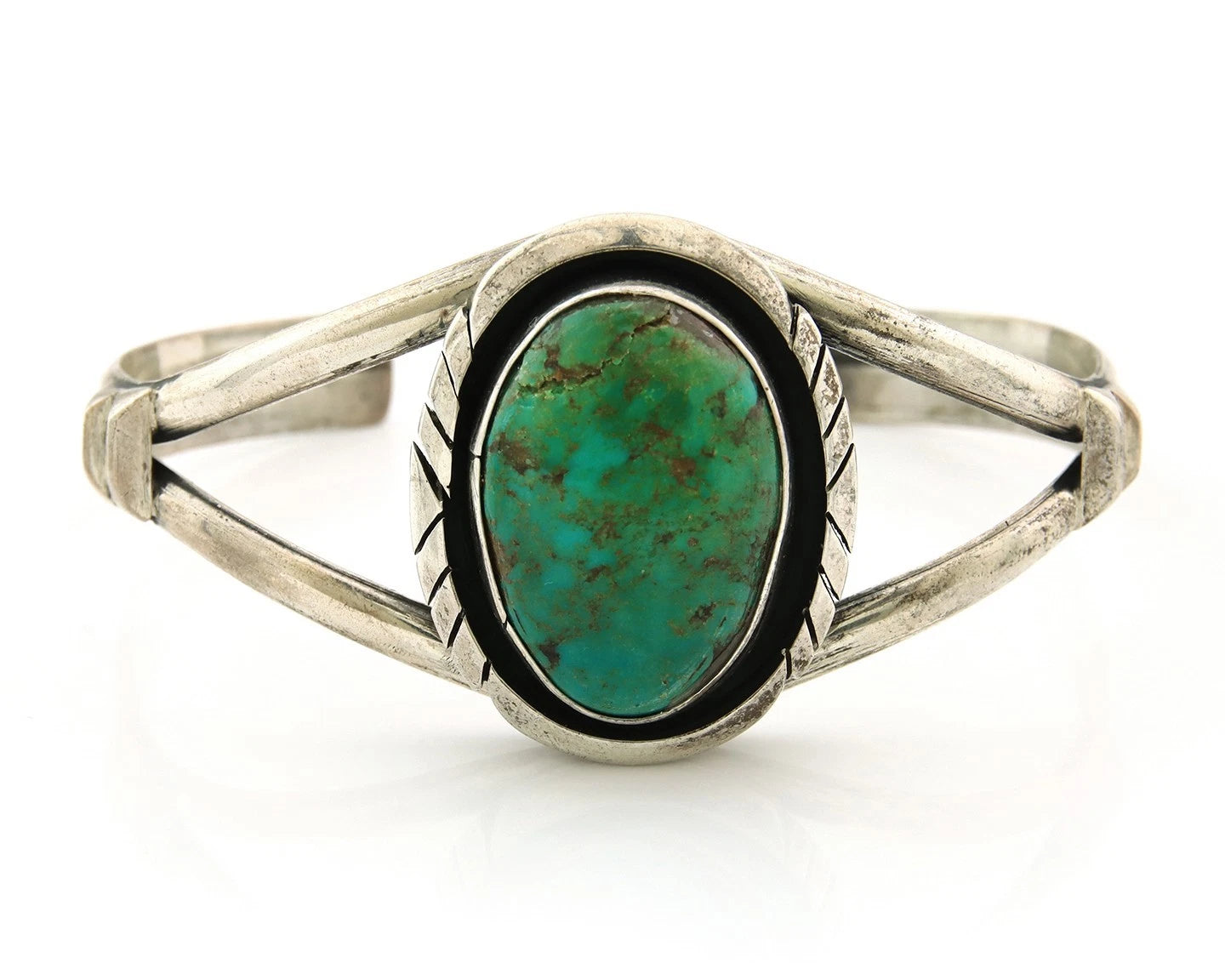 Navajo Cuff Bracelet Sterling Silver Turquoise Vintage Artist Signed Sun