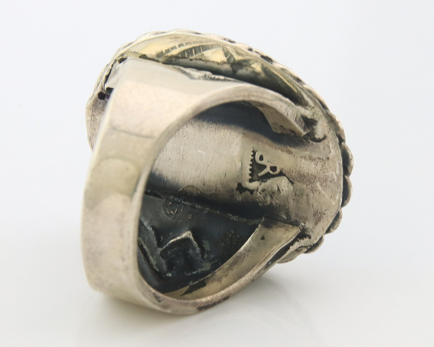 Navajo Ring Sterling Silver Blue Turquoise Vintage Signed JR Size 11.0