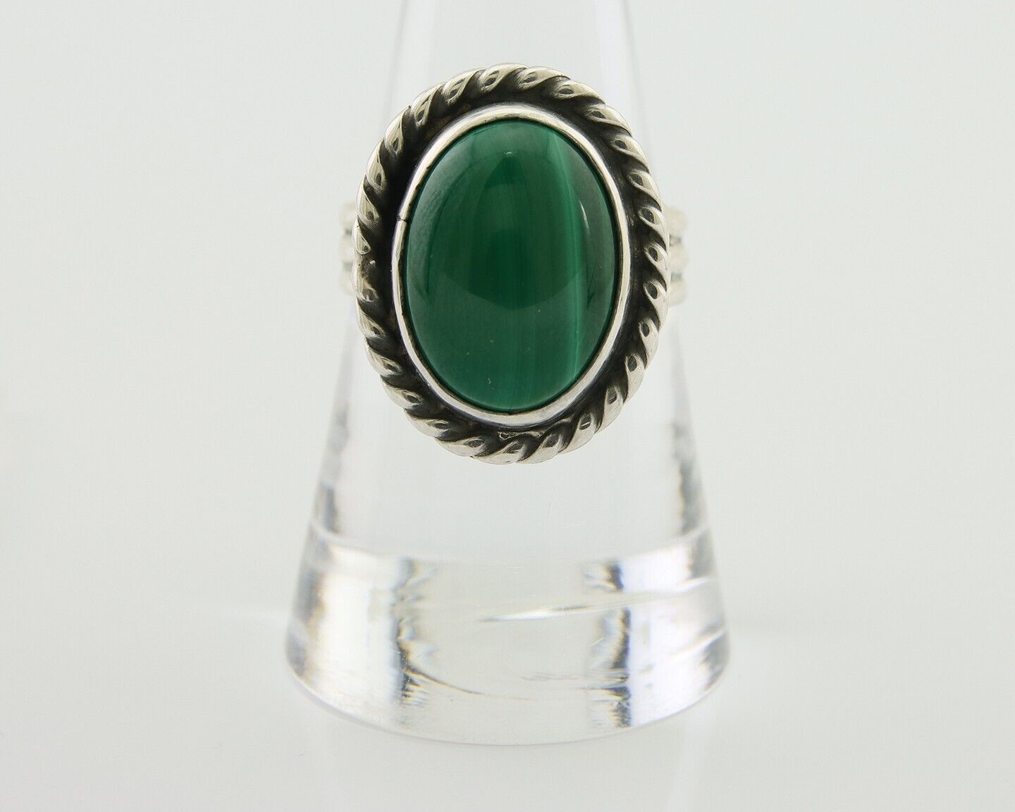 Navajo Ring 925 Silver Natural Malachite Native American Artist C.80's