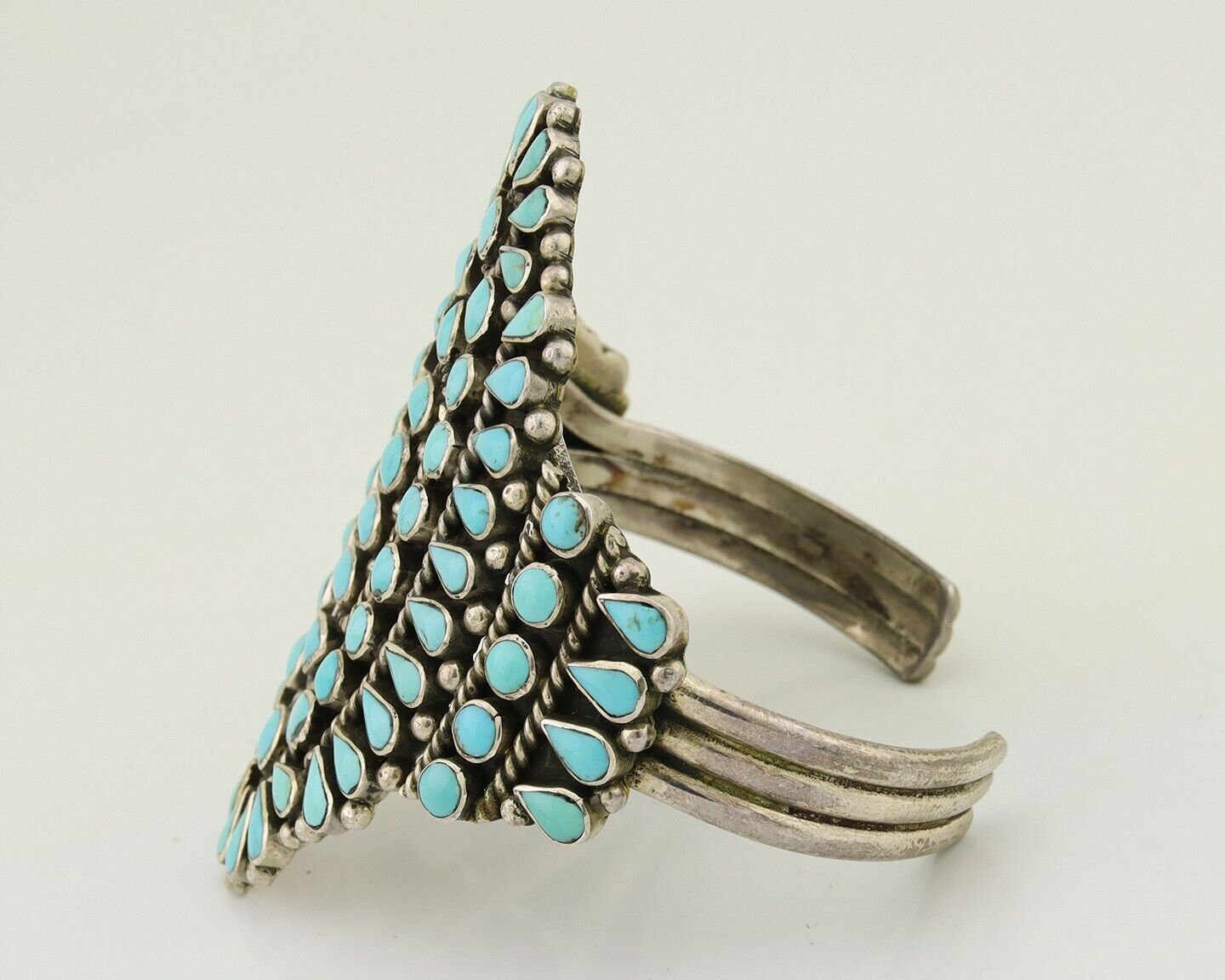 Men Navajo Bracelet 925 Silver Natural Blue Turquoise Signed BS C.80's