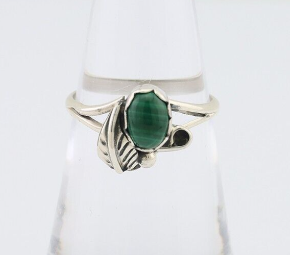 Navajo Handmade Ring 925 Silver Malachite Native Artist Size 6.75 C.80's