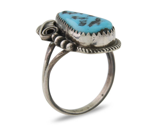 Navajo Ring 925 Silver Sleeping Beauty Turquoise Signed Justin Morris C.80's