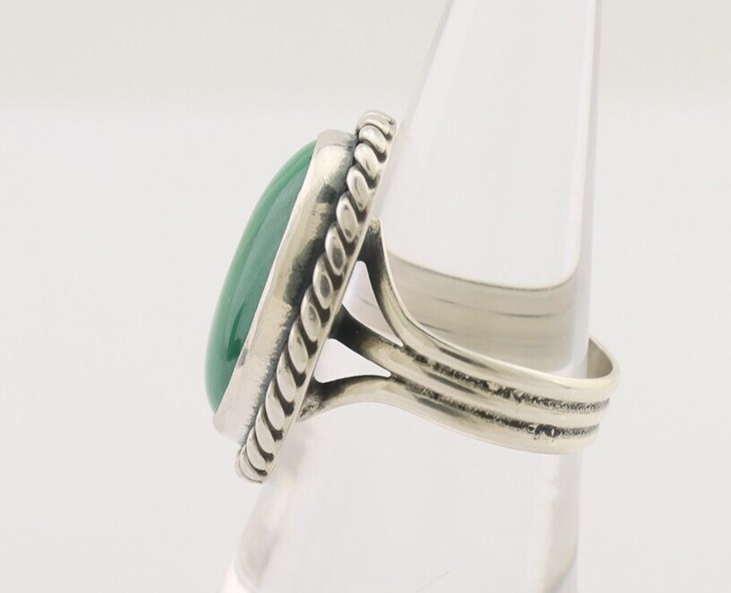 Navajo Ring 925 Silver Natural Malachite Native American Artist Size 8.0 C.80's