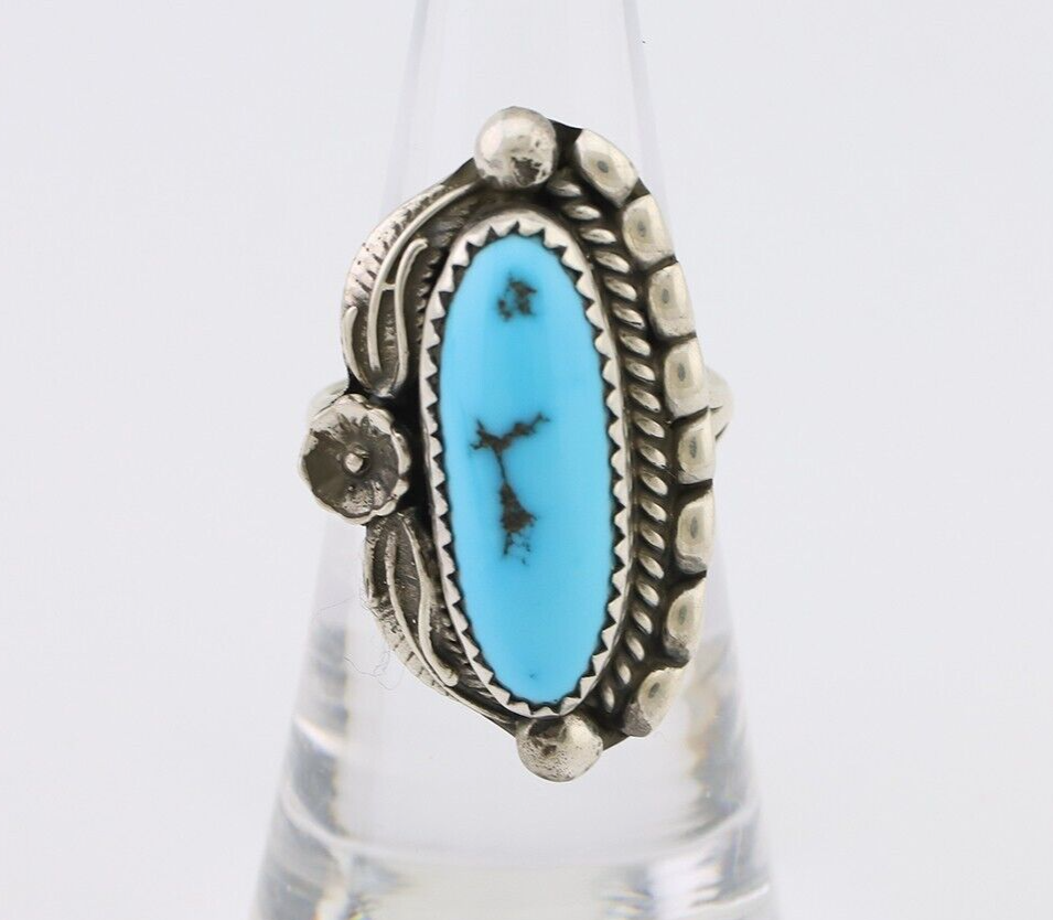 Navajo Ring 925 Silver Sleeping Beauty Turquoise Artist Signed SC C.80's