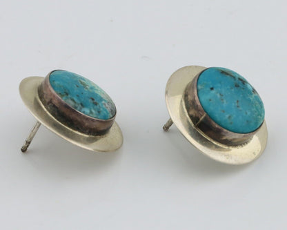 Navajo Hand Stamped Earrings 925 Silver Turquoise Native Artist C.80's