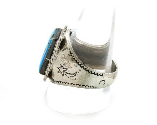 Men Navajo Ring Sterling Silver Natural Turquoise Vintage Size 11.5 Handmade