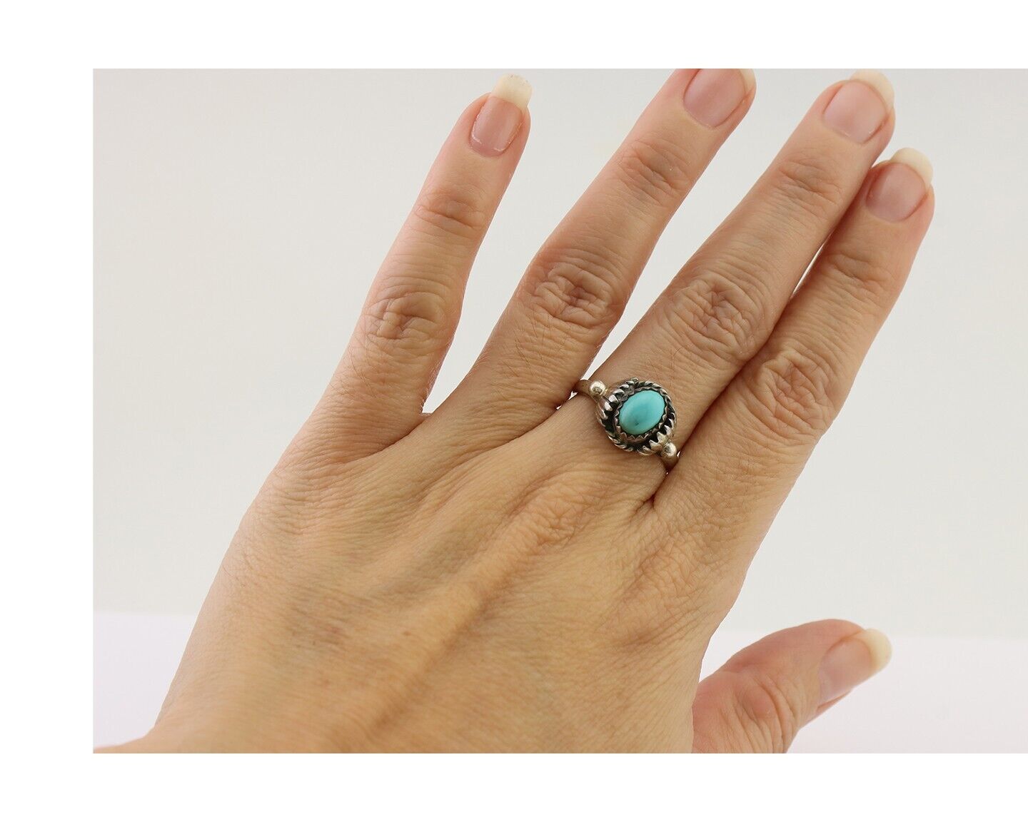 Navajo Ring 925 Silver Kingman Turquoise Native American Artist Made In 1985