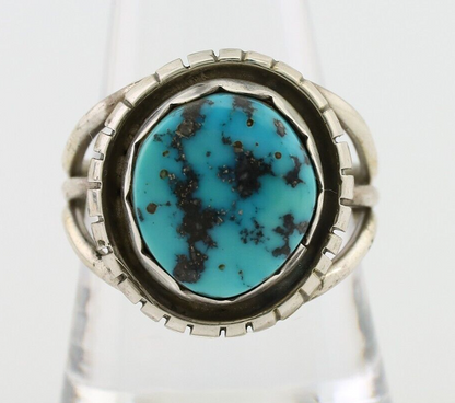 Navajo Ring 925 Silver Natural Blue Turquoise Signed Tony Guerro C.80's