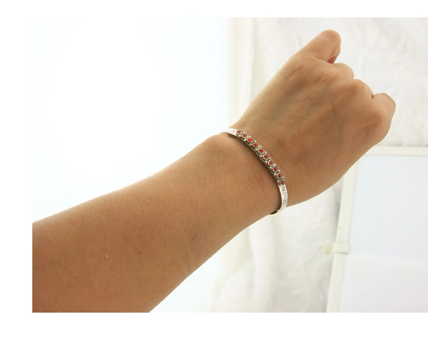 Navajo Cuff Bracelet Sterling Silver Authentic Snake Eye Coral Handmade Vintgage