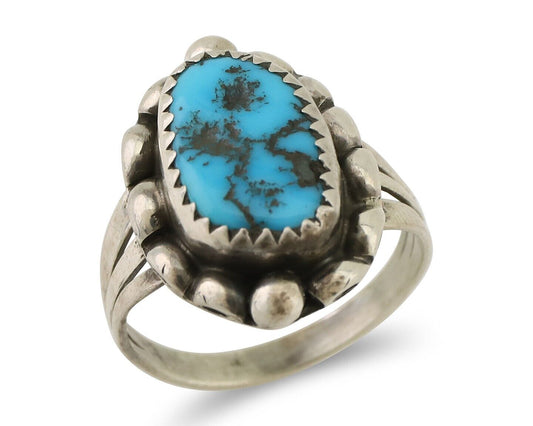 Navajo Ring 925 Silver Sleeping Beauty Turquoise Artist Signed SC C.80's