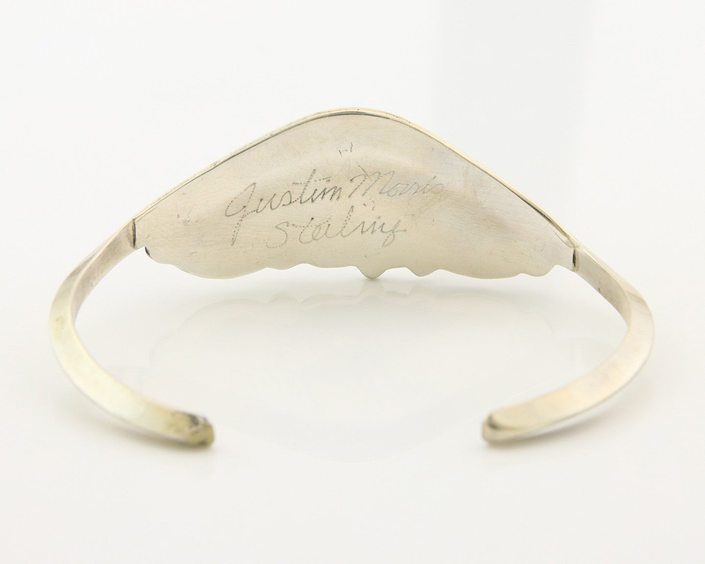 Navajo Cuff Bracelet Sterling Silver Natural Coral Turquoise Sign Justin Morris