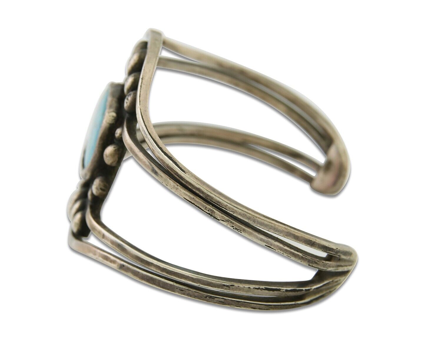 Navajo Bracelet .999 Nickel Turquoise Cuff Artist Signed C.80's