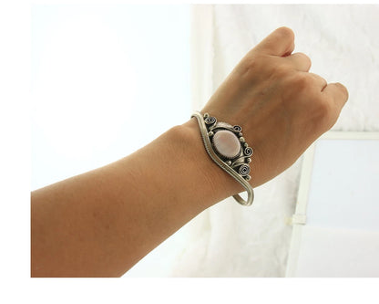 Navajo Cuff Bracelet Sterling Silver Authentic Pink Muscle Signed Justin Morris
