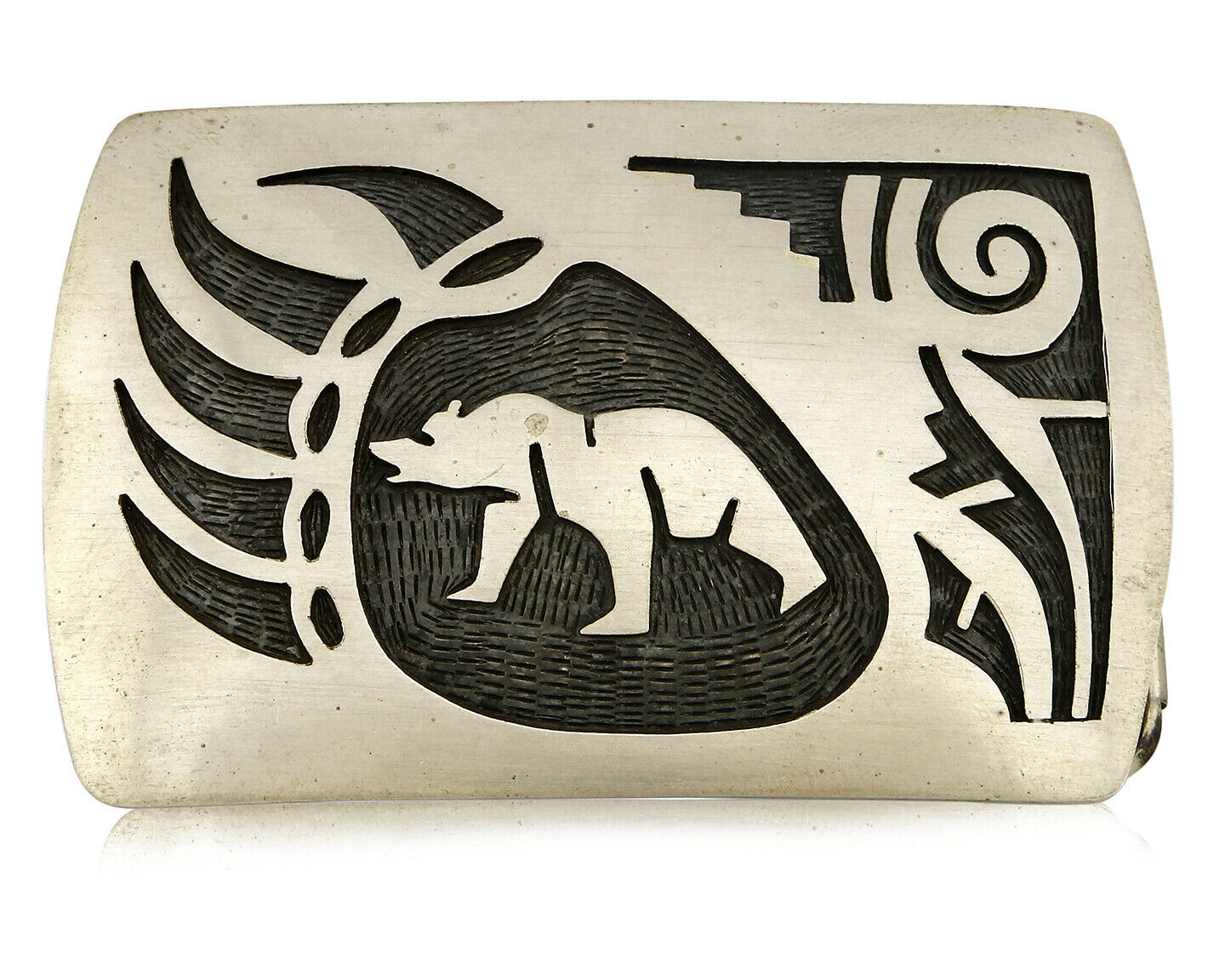 Navajo Belt Buckle .925 SOLID Sterling Silver Handmade Overlay Circa 1980's