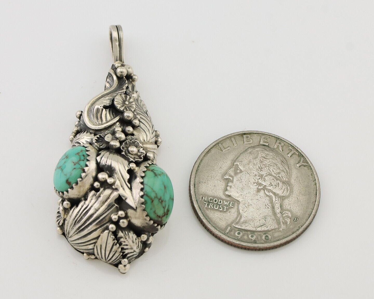 Navajo Pendant 925 Silver Natural Bisbee Turquoise Signed Tom Willeto C.80's