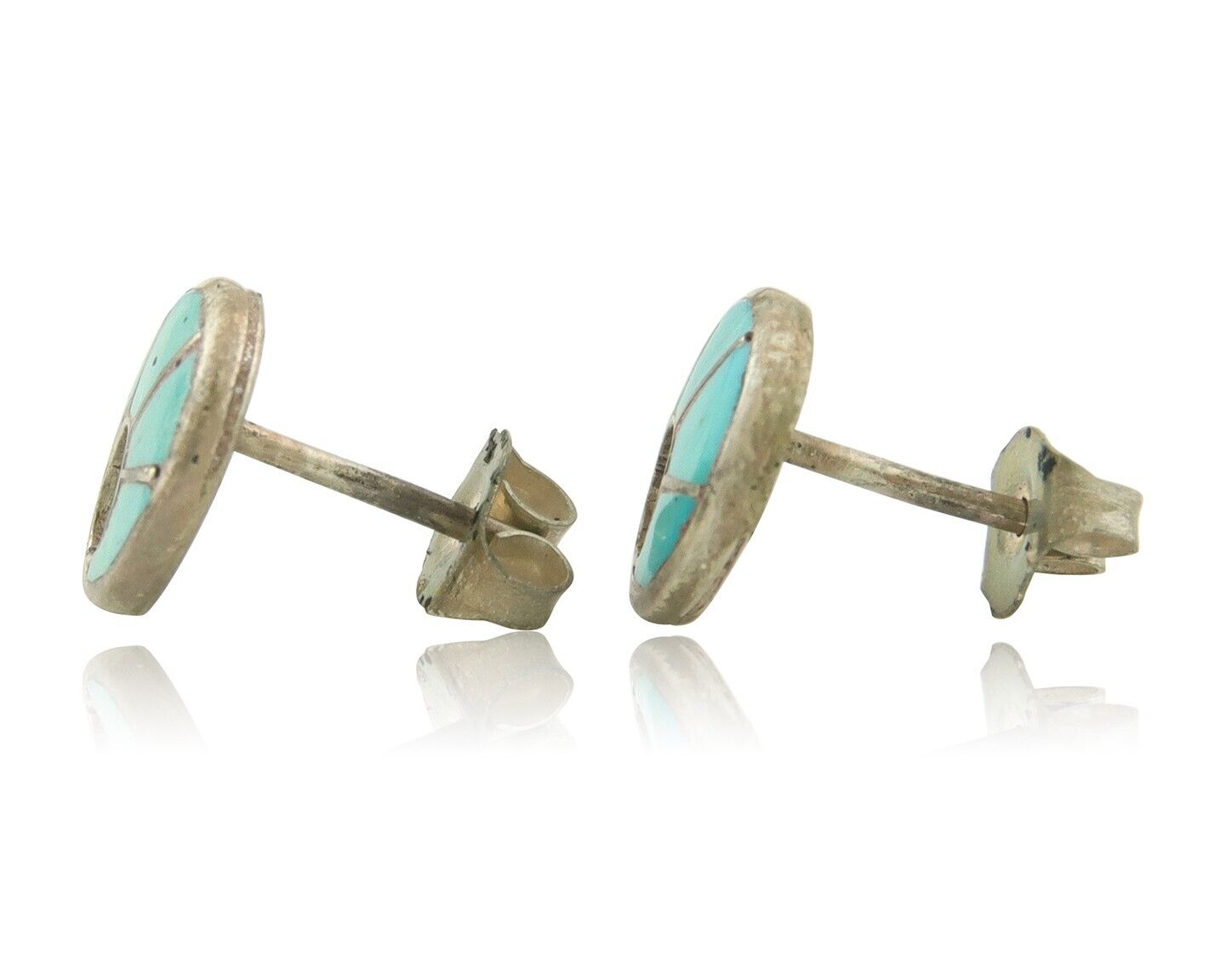 Zuni Earrings 925 Silver Inlaid Turquoise Native American Artist C.80's