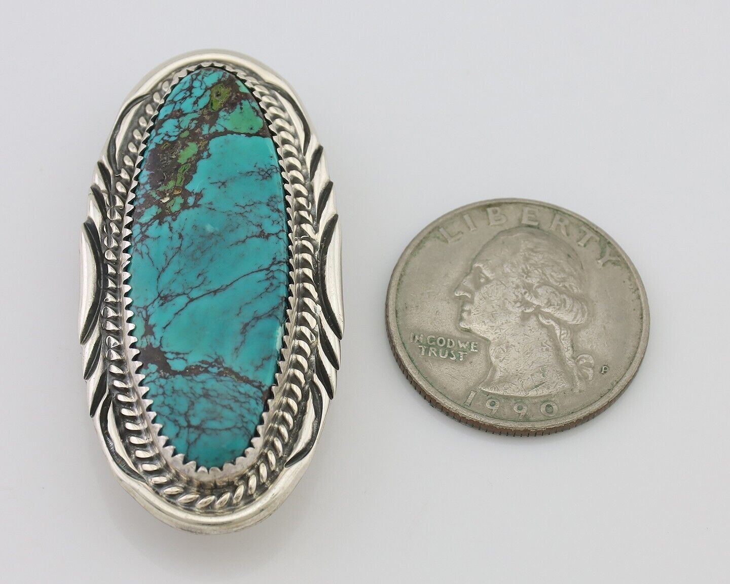 Navajo Pin Pendant 925 Silver Natural Spiderweb Turquoise Signed D C.80's