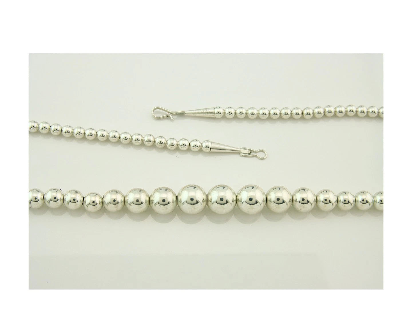 Navajo Bead Necklace 925 Sterling Silver Vintage Graduated 5mm-12mm 24in Long